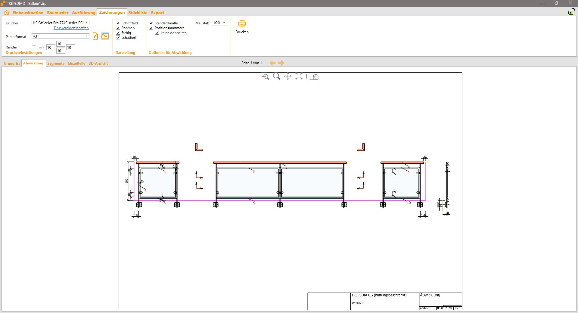 Development view of a railing
