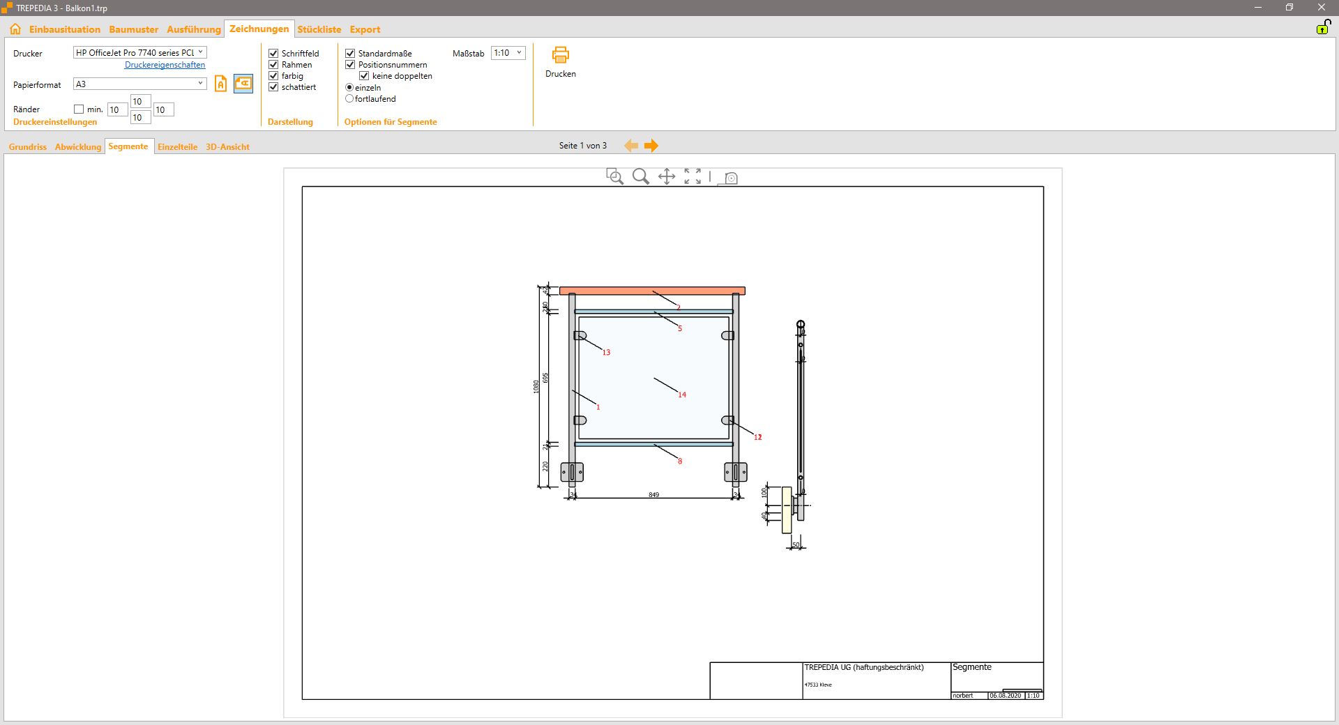 Segment view of a railing